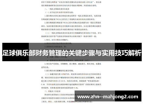 足球俱乐部财务管理的关键步骤与实用技巧解析 足球俱乐部财务管理的关键步骤与实用技巧解析